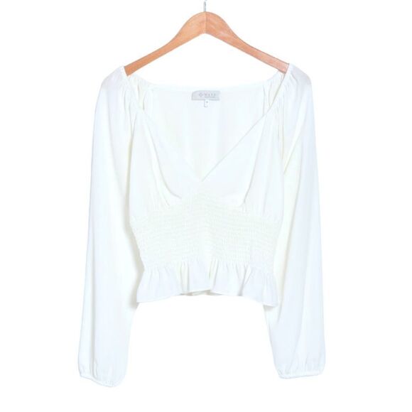 WAYF Smocked Waist Raglan Top in White - Picture 9 of 11